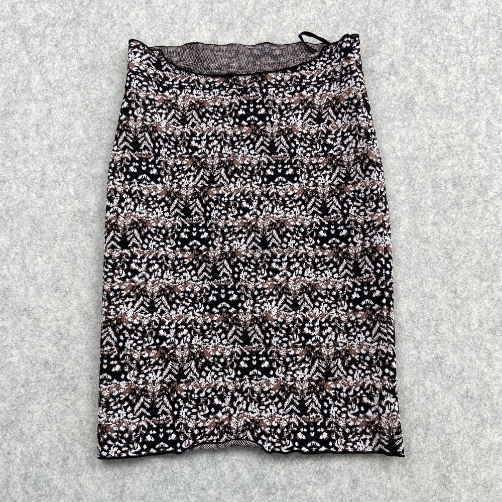 BCBGMAXAZRIA Skirt Womens M Black Geometric Knit Pencil Knee Length Stretch